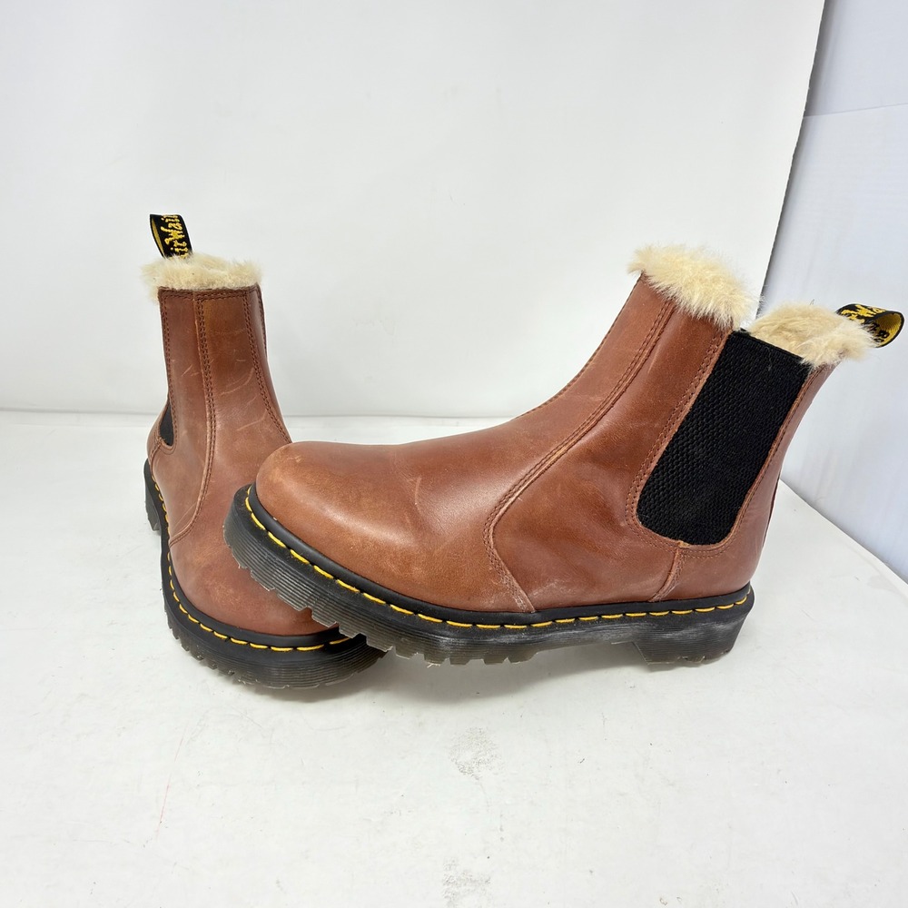 Dr Martens 2976 Leonore Chelsea Boots Womens Size 9 Brown Faux Fur Leather